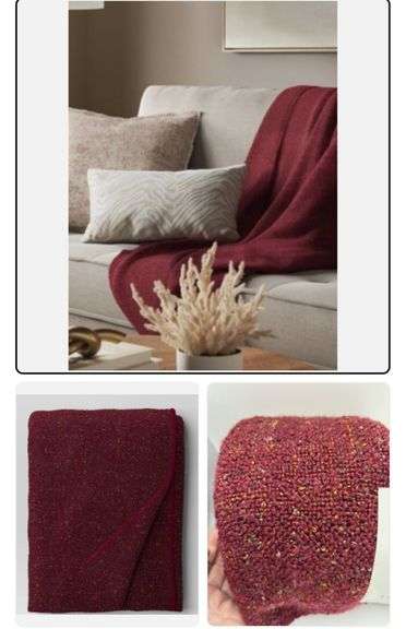 (2) Threshold 60x50" Marled Boucle Textured Wool Cozy Throw Blanket, Orange and Burgundy