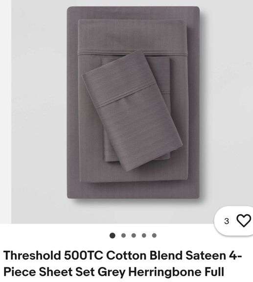 Threshold 500TC Cotton Blend Sateen 4-Piece Sheet Set Grey Herringbone Full