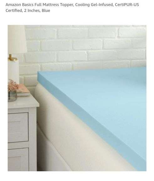 Amazon Basics Full Mattress Topper, Cooling Gel-Infused, CertiPUR-US Certified, 2 Inches, Blue