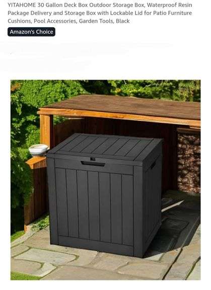 YITAHOME 30 Gallon Deck Box Outdoor Storage Box, Waterproof Resin Package Delivery and Storage Box with Lockable Lid for Patio Furniture Cushions, Pool Accessories, Garden Tools, Black