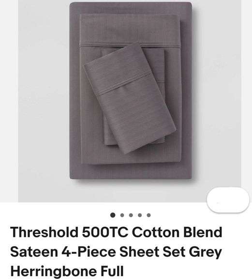 Threshold 500TC Cotton Blend Sateen 4-Piece Sheet Set Grey Herringbone Full