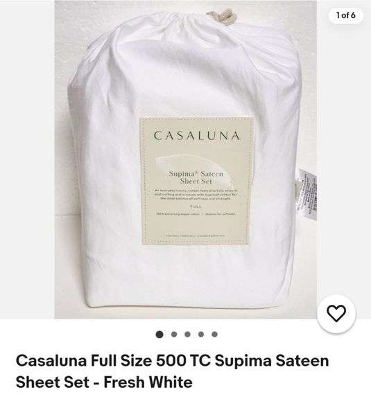 Casaluna Full Size 500 TC Supima Sateen Sheet Set - Fresh White
