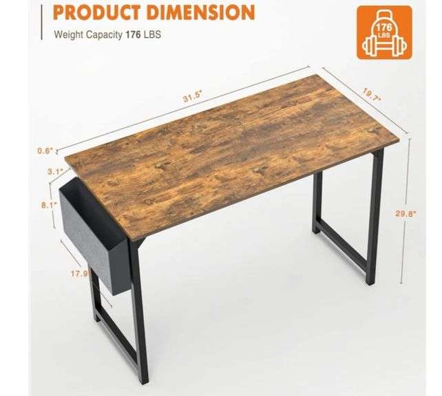 Computer Desk with Storage Bag and Headphone Hook, 31 in Small Home Office Writing Study Desk Modern Simple Style PC Table for Youth Student Adult, 30 Inches Rustic