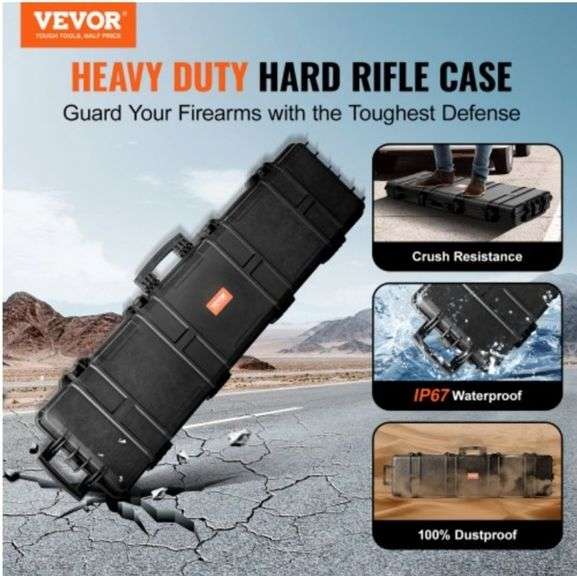 VEVOR Tactical Range Case, Outdoor Tactical Hard Case with 3 Layers Fully-protective Foams, 50 inch lockable Hard Tactical Range Case with Wheels, IP67 Waterproof & Crushproof