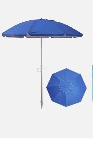 Wind-Resistant 7ft Beach Umbrella with Carry Bag & Sun Protection - Dark Blue