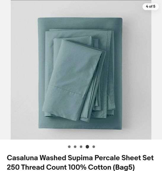 Full Size Casaluna Washed Supima Percale Sheet Set 250 Thread Count 100% Cotton