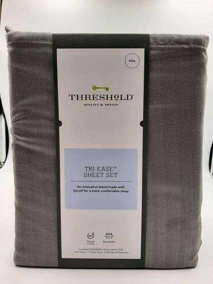 Threshold 500TC Cotton Blend Sateen 4-Piece Sheet Set Grey Herringbone Full