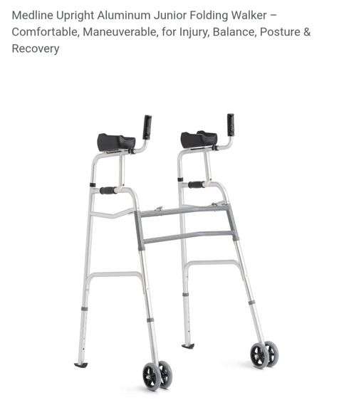 Medline Upright Aluminum Junior Folding Walker – Comfortable, Maneuverable, for Injury, Balance, Posture & Recovery