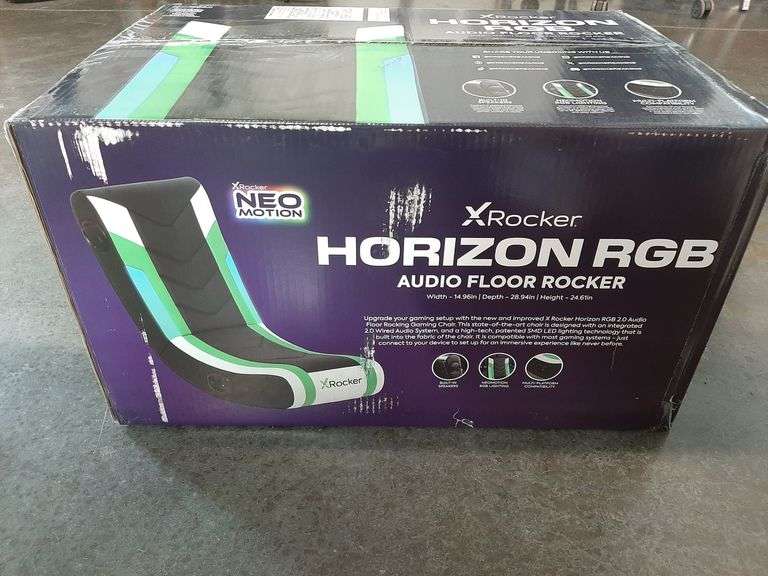 X Rocker Horizon RGB LED Audio Floor Rocker Gaming Chair Green/Black/White