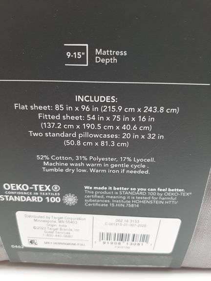 Threshold 500TC Cotton Blend Sateen 4-Piece Sheet Set Grey Herringbone Full