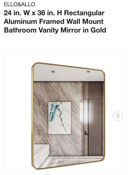 ELLO&ALLO 24 in. W x 36 in. H Rectangular Aluminum Framed Wall Mount Bathroom Vanity Mirror in Gold