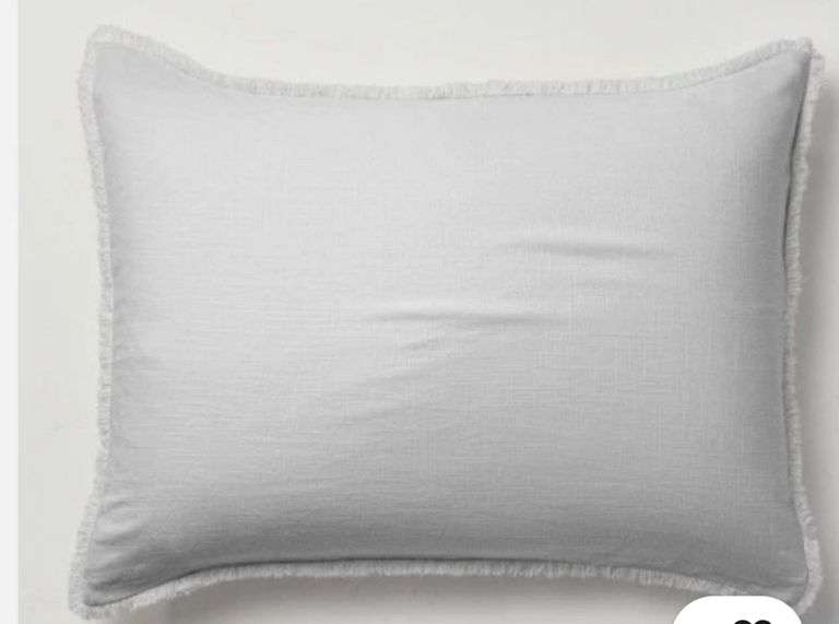 (3) Casaluna Standard Pillow Sham Heavyweight Linen Blend Raw Edge Light Gray Nwot