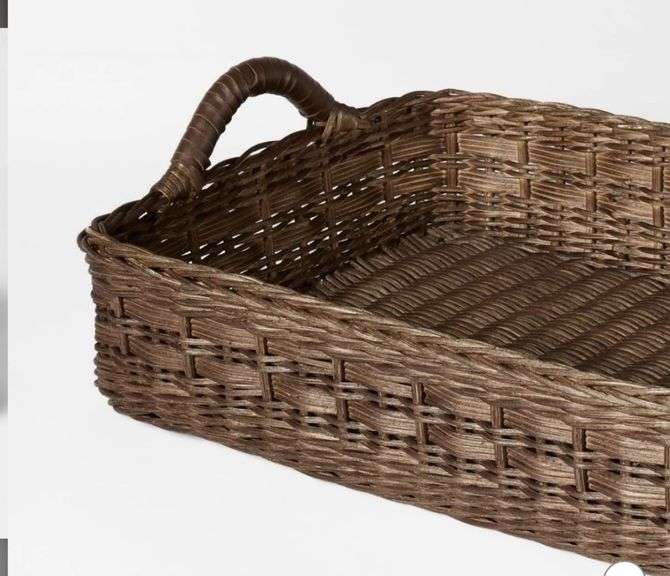 Rattan Decorative Tray with Leather Handles Dark Brown - Threshold™ designed with Studio McGee