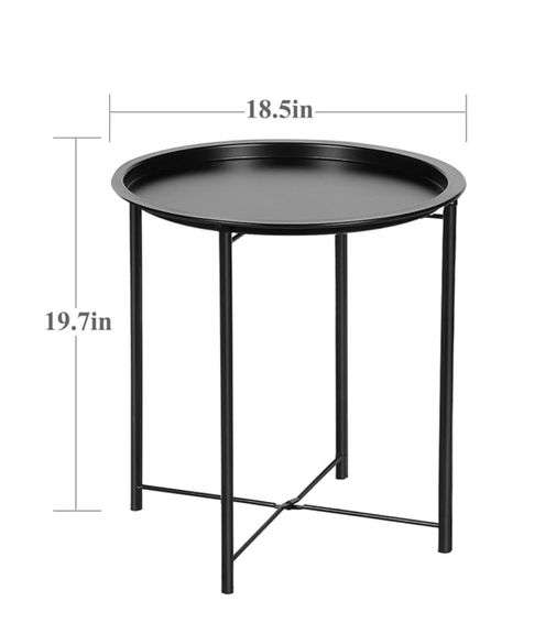 VECELO Side/End Table, Folding Round Metal Anti-Rust and Waterproof Outdoor or Indoor Tray for Living Room Bedroom Balcony and Office, Black