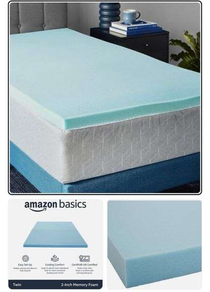 Amazon Basics Cooling Gel-Infused Memory Foam Mattress Topper, Twin, Blue