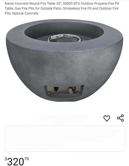 Kante Concrete Round Fire Table 25", 50000 BTU Outdoor Propane Fire Pit Table, Gas Fire Pits for Outside Patio, Smokeless Fire Pit and Outdoor Fire Pits, Natural Concrete