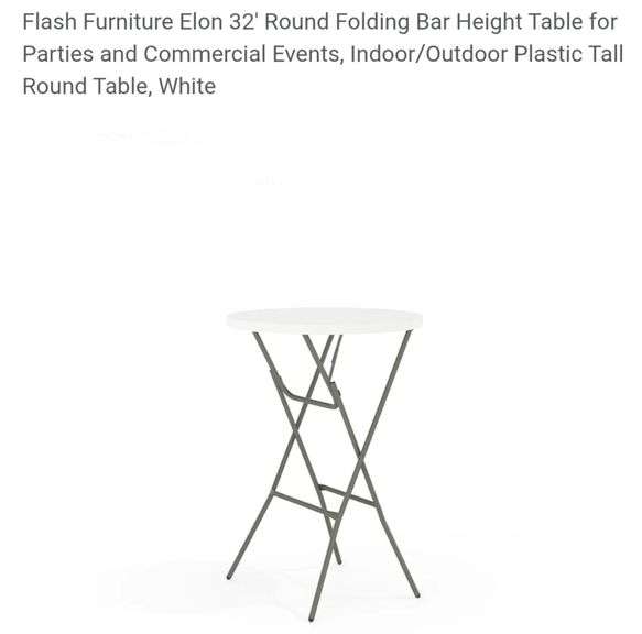Flash Furniture Elon 32' Round Folding Bar Height Table for Parties and Commercial Events, Indoor/Outdoor Plastic Tall Round Table, White