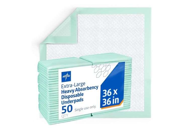 Medline Super Absorbent Underpad, 36" x 36", 50 Count, Extra Large Disposable Incontinence Pads, Protective Bed Pads, Chucks, For Kids, Adults, Elderly, Furniture & Surface Protection Pee Pad