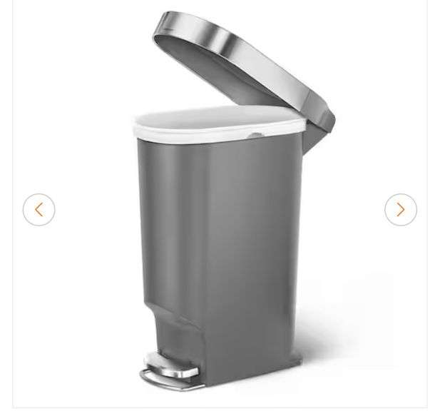 Simplehuman 40L Slim Liner Rim Step Kitchen Trash Can, Gray Plastic