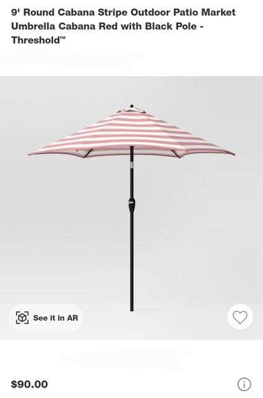 9' Round Cabana Stripe Outdoor Patio Market Umbrella Red with Black Pole