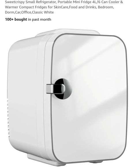 Sweetcrispy Small Refrigerator, Portable Mini Fridge 4L/6 Can Cooler & Warmer Compact Fridges for SkinCare,Food and Drinks, Bedroom, Dorm,Car,Office,Classic White