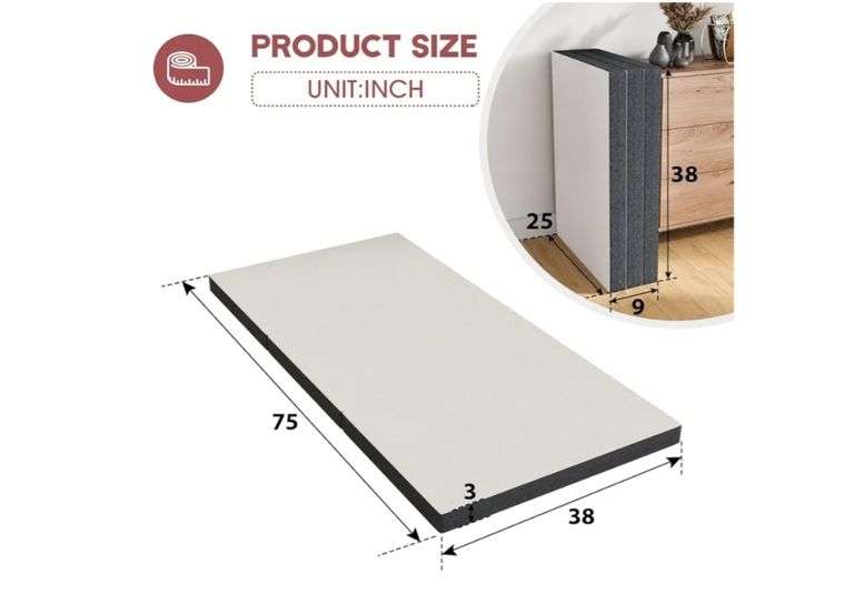 Tri Fold Memory Foam Mattress 3 inch Folding Mattress Topper Portable Foldable Memory Foam Mattress Non-Slip Bottom Breathable Mattress Guest Bed with Zipper Washable Cover CertiPUR-US Certified, Twin