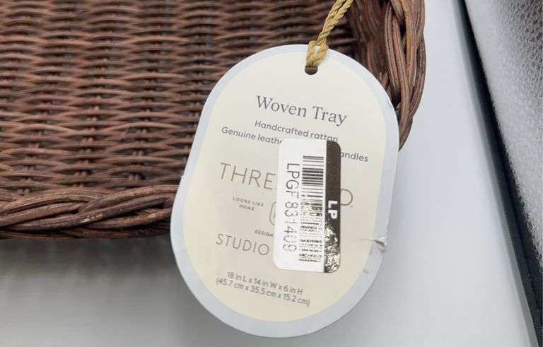 Rattan Decorative Tray with Leather Handles Dark Brown - Threshold™ designed with Studio McGee