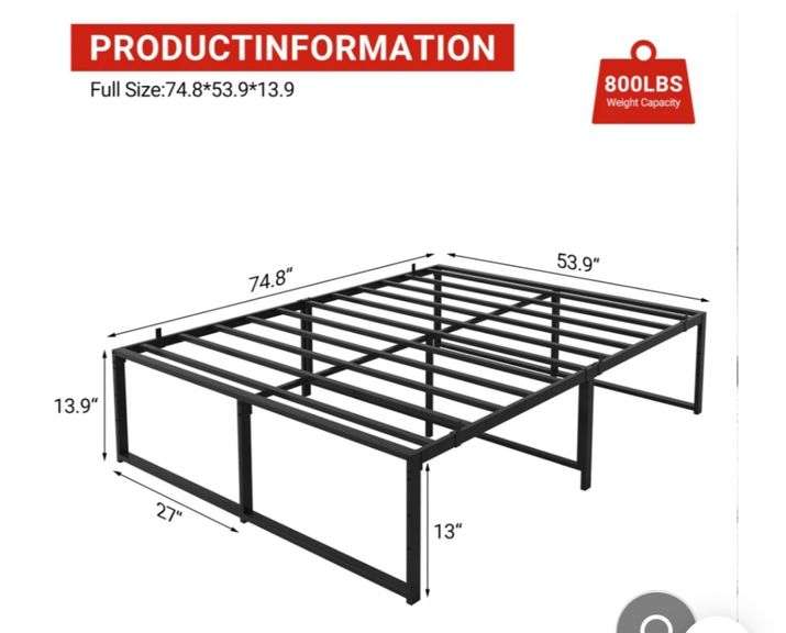 Garvee 13.9 Inch Full Size Metal Bed Frame Heavy Duty Metal Platform with Steel Slat Support with Metal King Bed Platform with Wooden Headboard and Footboard Noise Free No Box Spring Needed
