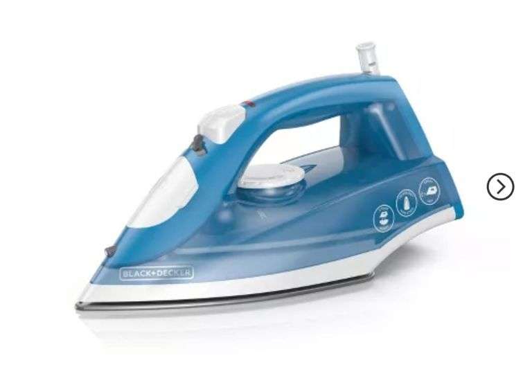 BLACK+DECKER Steam Iron - White: Nonstick Soleplate, Variable Steam, 1200W, Pivoting Cord, 8ft Cord Length