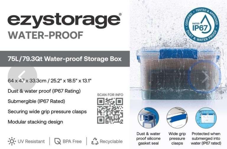 ezystorage® 79.3-quart clear waterproof tote