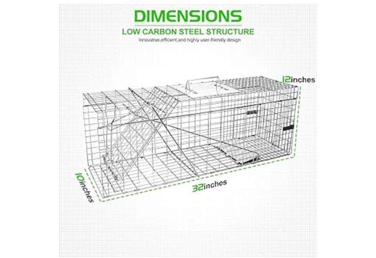 SZHLUX 32" Live Animal Cage Trap, Heavy Duty Folding Raccoon Traps, Humane Cat Trap for Stray Cats, Raccoons, Squirrel, Skunk, Mole, Groundhog, Armadillo, Rabbit, Catch and Release
