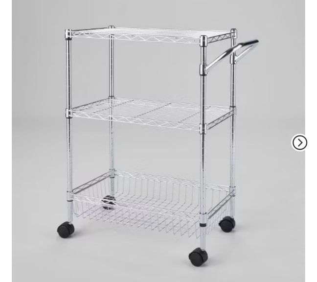 3 Tier Metal Utility Cart Chrome - Brightroom™: Rolling Kitchen Storage with Adjustable Shelves, Steel, 32.38" Height