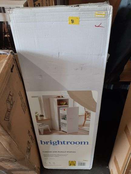 Narrow Storage Cabinet with Pull Out Cart White - Brightroom™: Utility Cart, Rolling Casters, Particle Board, 45" Height