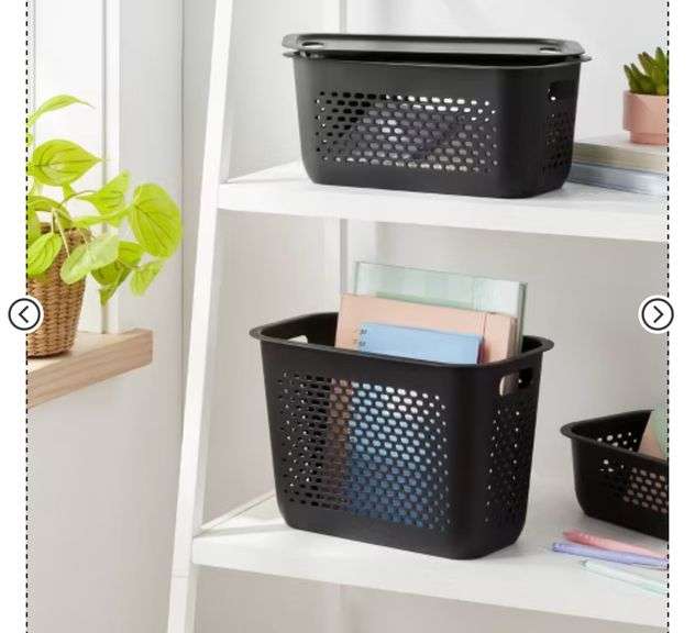 (6) Narrow Large Decorative Plastic Bin Black - Brightroom™: Modern Storage with Cut-Out Handles, 13" Cube Compatible