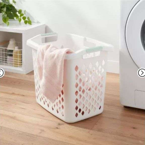 2.1bu Lamper White - Brightroom™: Plastic Clothes Hamper with Built-In Handles