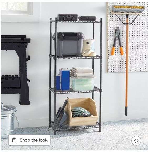 4 Tier Wire Shelving Black - Brightroom™: Steel Utility Storage, Adjustable Feet & Shelves, 350 lb Capacity, 54" Height
