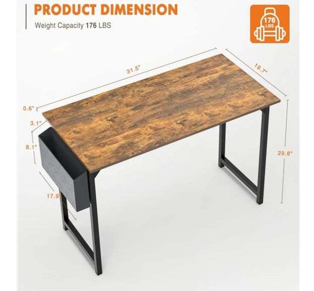 Computer Desk with Storage Bag and Headphone Hook, 31 in Small Home Office Writing Study Desk Modern Simple Style PC Table for Youth Student Adult, 30 Inches Rustic
