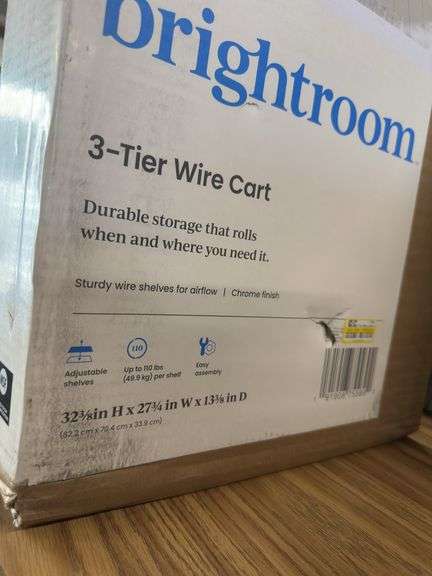 3 Tier Metal Utility Cart Chrome - Brightroom™: Rolling Kitchen Storage with Adjustable Shelves, Steel, 32.38" Height