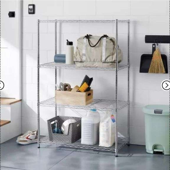 4 Tier Wide Wire Shelving Chrome - Brightroom™: Steel Utility Storage, Adjustable Feet & Shelves, 350 lb Capacity