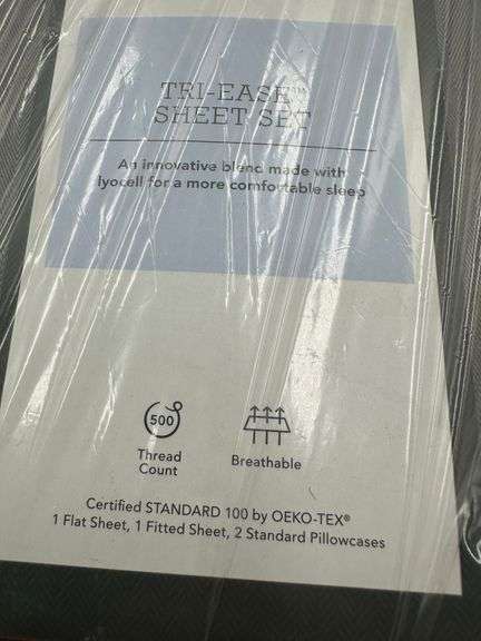 Threshold 500TC Cotton Blend Sateen 4-Piece Sheet Set Grey Herringbone Full