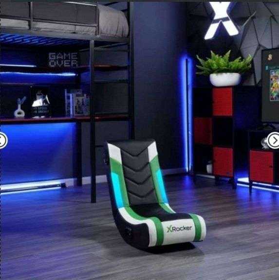 X Rocker Horizon RGB LED Audio Floor Rocker Gaming Chair Green/Black/White