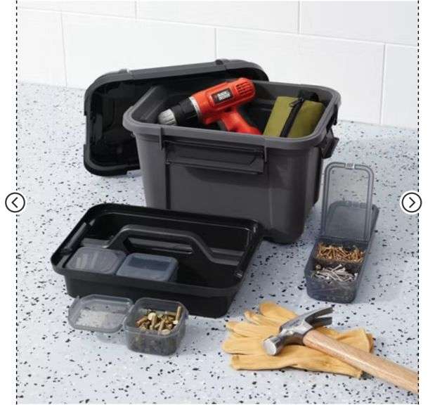 Tool and Hardware Latching Storage Box With Handle - Brightroom™: Gray Multi-Compartment Tote, 18L Capacity