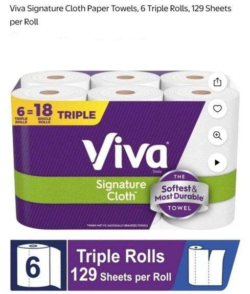 Viva Signature Cloth Paper Towels, 6 Triple Rolls, 129 Sheets per Roll