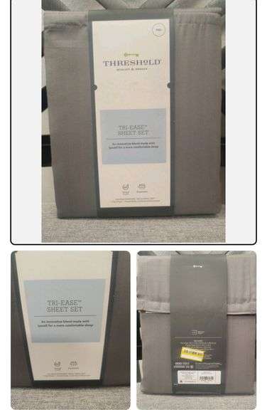 Threshold 500TC Cotton Blend Sateen 4-Piece Sheet Set Grey Herringbone Full