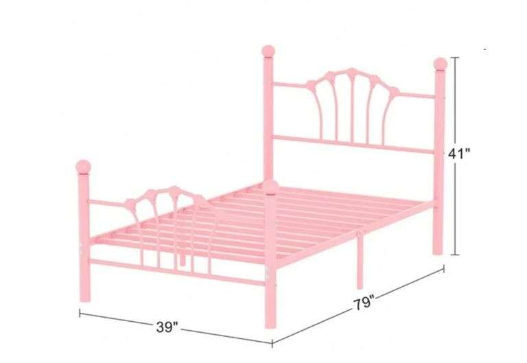 VECELO Twin Bed Frame with Headboard and Footboard, Modern Metal Platform Bed Frame for Bedroom, No Box Spring Needed, Noise Free, Easy Assembly, Pink