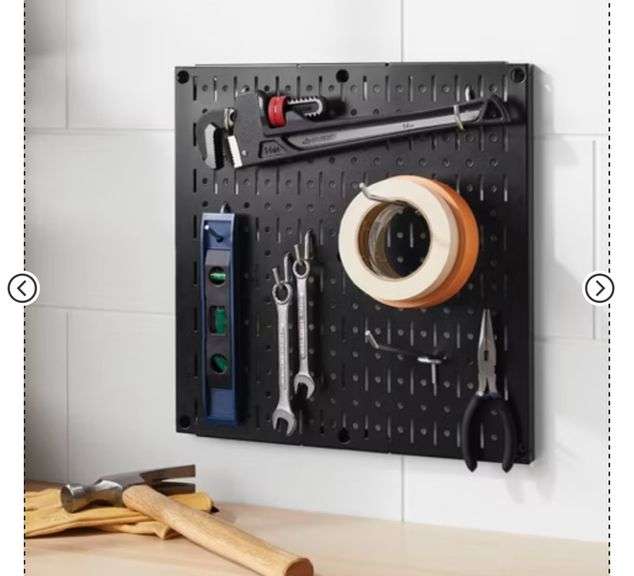 16" Square Metal Pegboard - Brightroom™: Wall & Garage Storage Organizer, Carbon Steel, Black, 100 lb Capacity