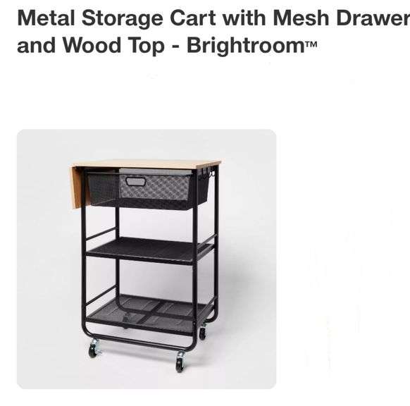 Metal Storage Cart with Mesh Drawer and Wood Top - Brightroom