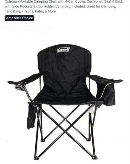 Coleman Portable Camping Chair with 4-Can Cooler, Cushioned Seat & Back with Side Pockets & Cup Holder, Carry Bag Included, Great for Camping, Tailgating, Firepits, Patio, & More