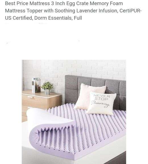 Best Price Mattress 3 Inch Egg Crate Memory Foam Mattress Topper with Soothing Lavender Infusion, CertiPUR-US Certified, Dorm Essentials, Full