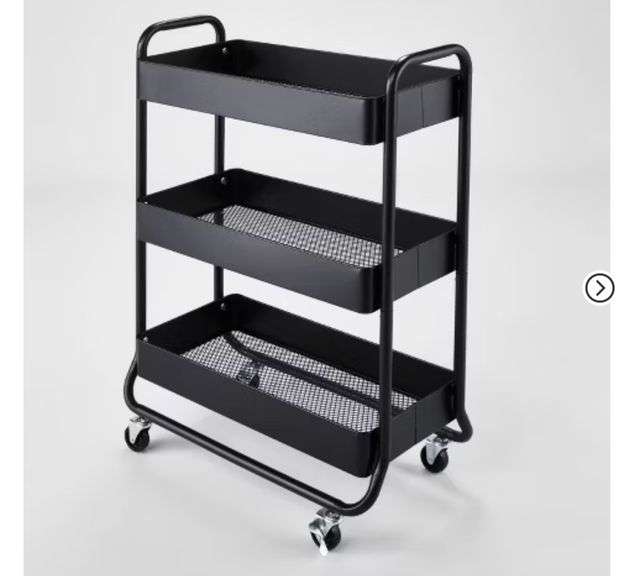 Wide Metal Utility Cart Black - Brightroom™: Rolling Storage Cart with Casters, Fixed Shelves, Universal Storage